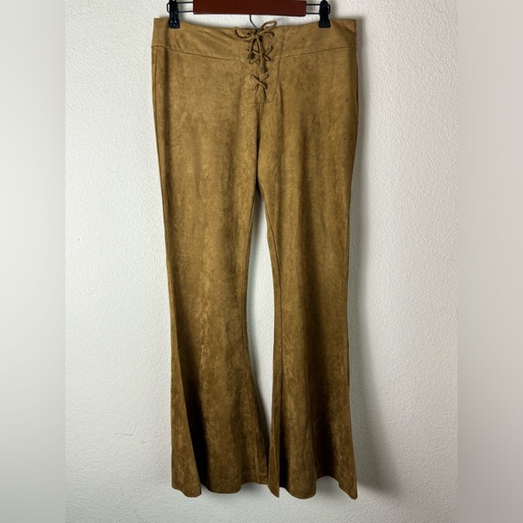 Ontwelfth Suede Feel Mid Rise Lace Up Bell Bottom Flared Pants M - Picture 1 of 7
